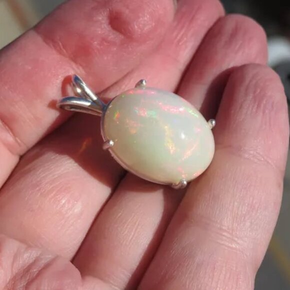 Huge Precious Color Play Opal in Sterling Silver Pendant - Picture 13 of 16
